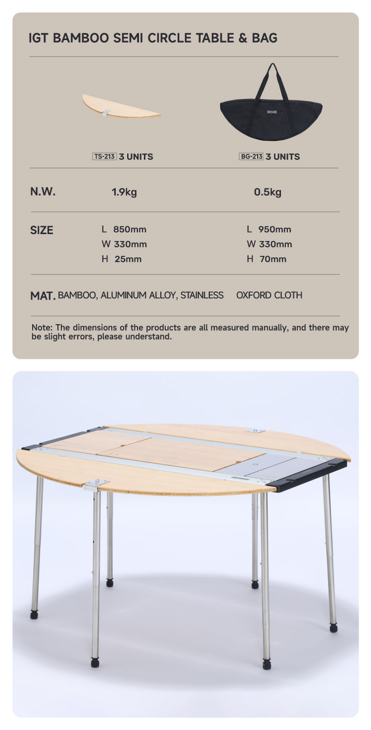 3 Unit Semi Circle Bamboo Sliding Table w/Bag (2 Pieces)