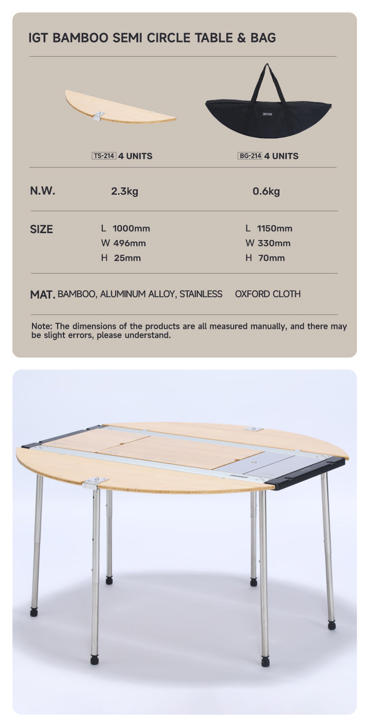 4 Unit Semi Circle Bamboo Sliding Table w/Bag (2 Pieces)