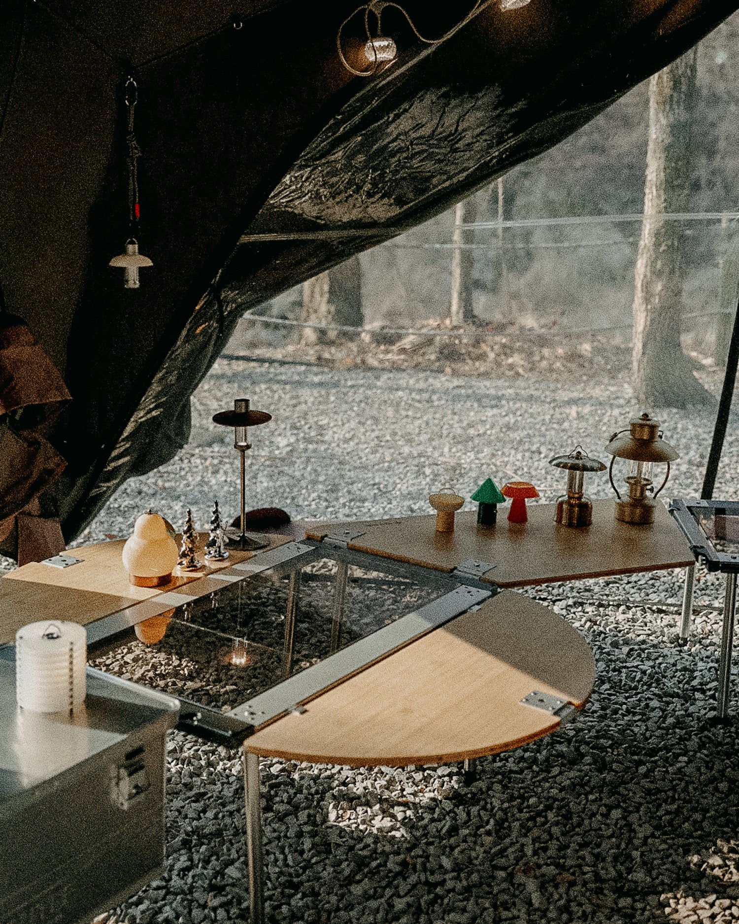 4-Unit Semi-Circle Bamboo Sliding Table w/Bag (2 Pieces)