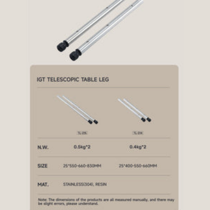 Adjustable leg short 400/550/660 MM (PAIR)